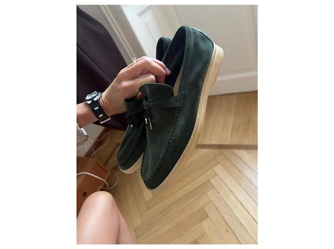 Loro Piana Summer Walk Mocassini in scamosciato verde - vista 3
