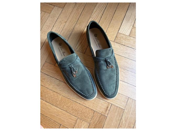 Loro Piana Summer Walk Mocassini in scamosciato verde - vista 6