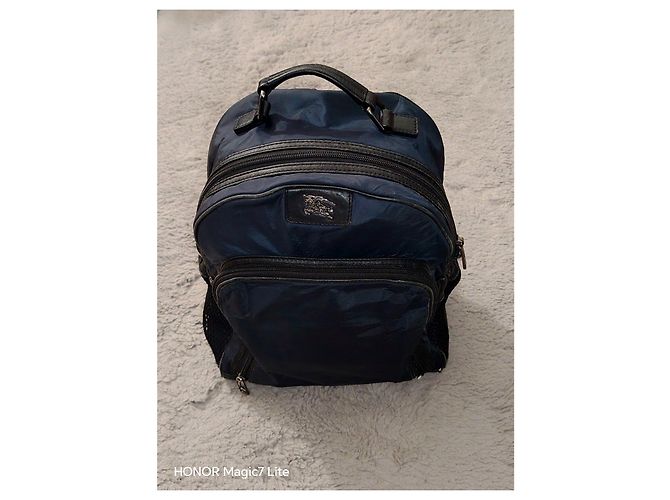 Burberry Zaino in nylon blu navy e pelle Nero - vista 3