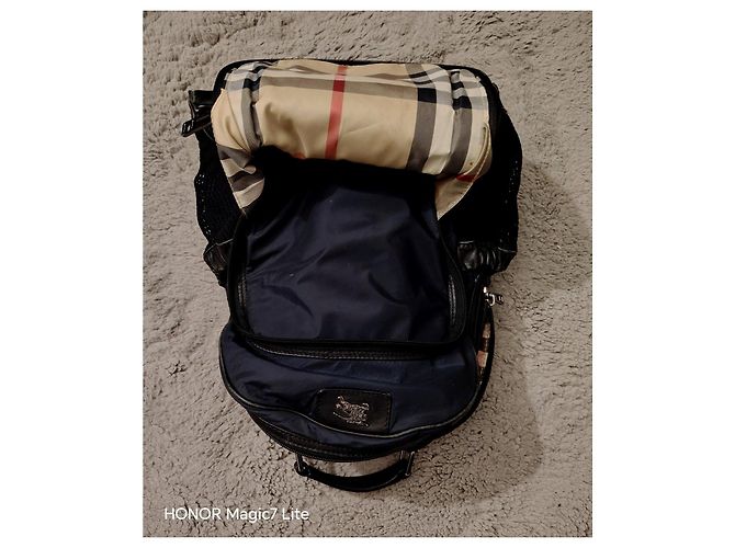 Burberry Zaino in nylon blu navy e pelle Nero - vista 4