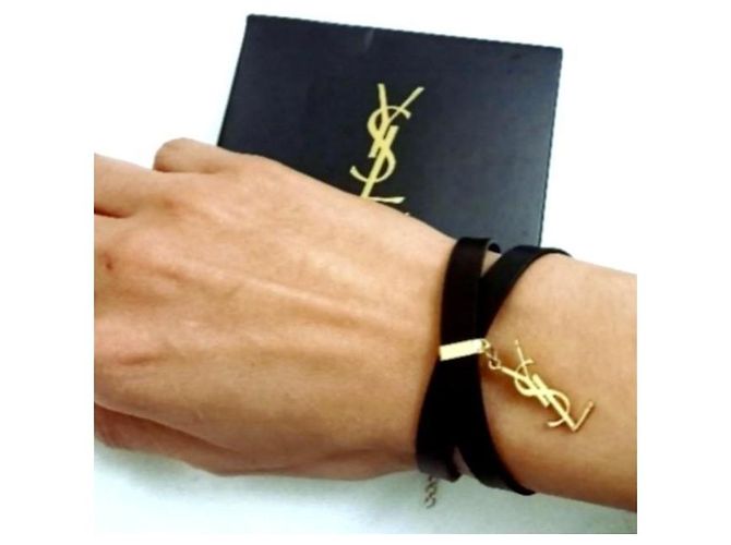Bracciale in pelle Yves Saint Laurent YSL Nero - vista 2