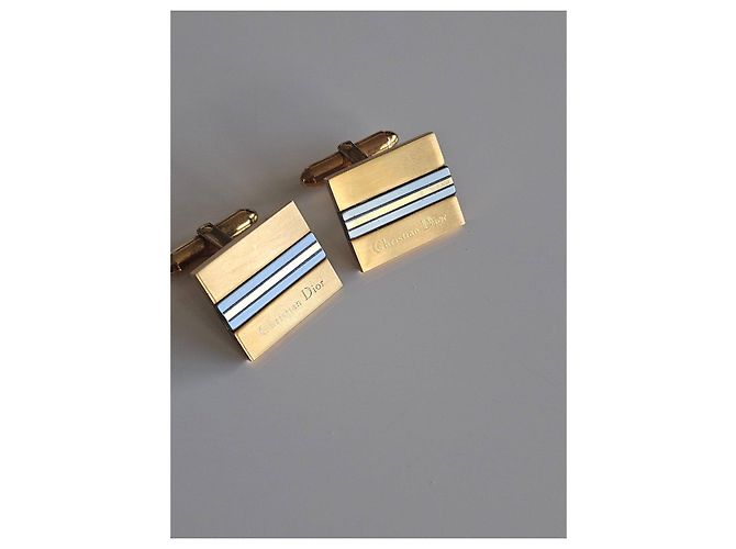 Abotoaduras Christian Dior douradas Azul Dourado - vista 4