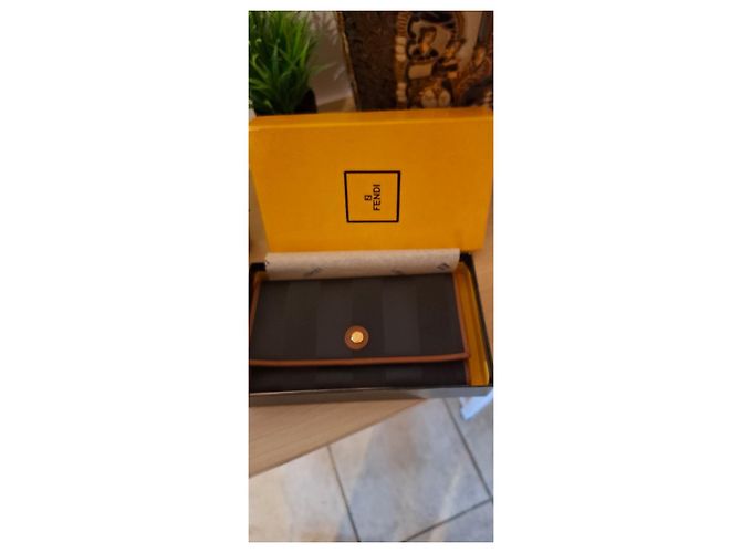 Fendi Zucca Monogram Canvas and Leather Wallet Brown Black - view 2