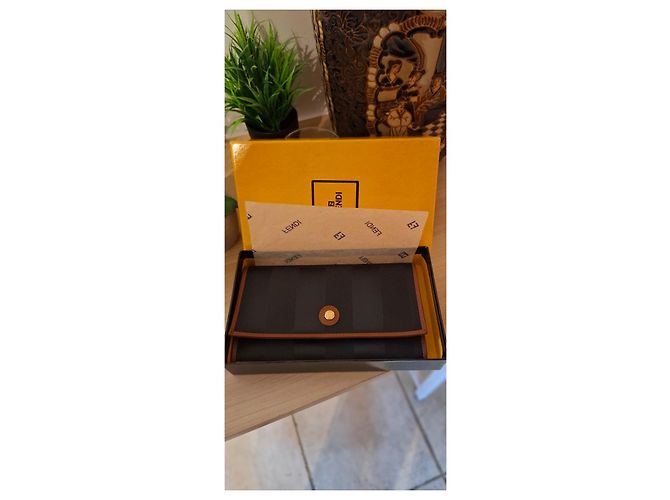 Fendi Zucca Monogram Canvas and Leather Wallet Brown Black - view 3