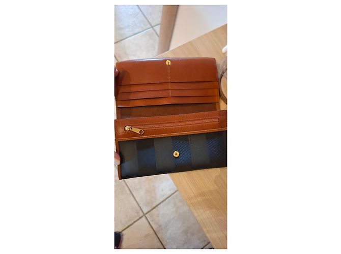 Fendi Zucca Monogram Canvas and Leather Wallet Brown Black - view 5