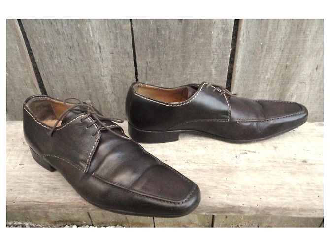 Yves Saint Laurent Rive Gauche Derbies in pelle Marrone - vista 3