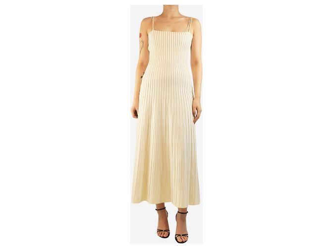 Autre Marque Geripptes Midi-Kleid Carlotta Elfenbein - Größe UK 12 Roh - Ansicht 3