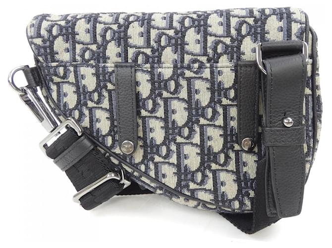 Mini borsa a tracolla Dior Saddle Oblique Nero Beige Blu navy - vista 3