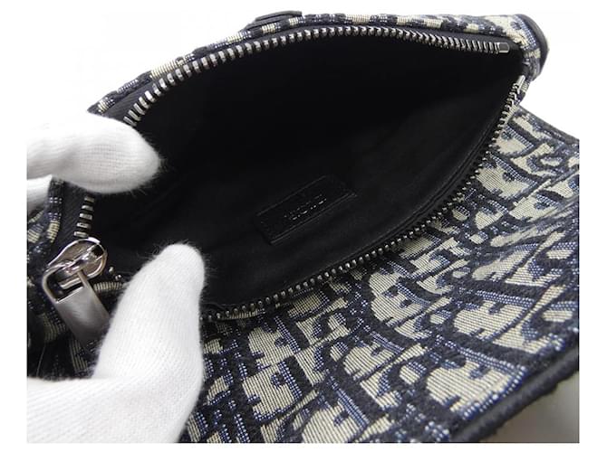 Mini borsa a tracolla Dior Saddle Oblique Nero Beige Blu navy - vista 6