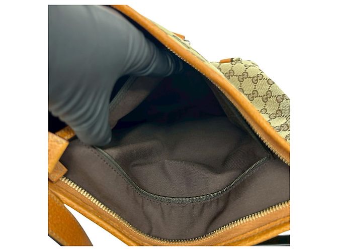 Borsa semi a tracolla in tela marrone e pelle Gucci - vista 10
