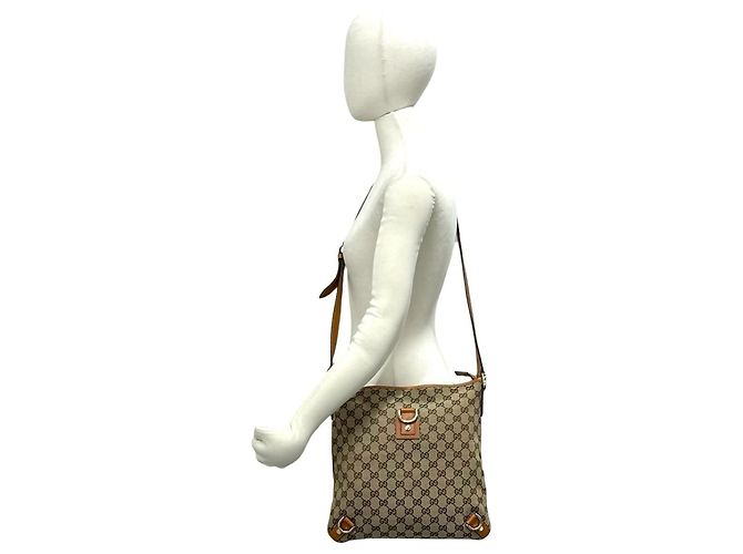 Borsa semi a tracolla in tela marrone e pelle Gucci - vista 2