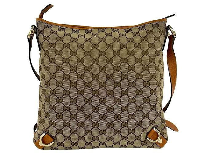 Borsa semi a tracolla in tela marrone e pelle Gucci - vista 3