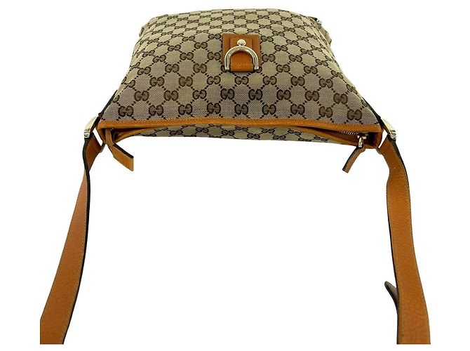 Borsa semi a tracolla in tela marrone e pelle Gucci - vista 4