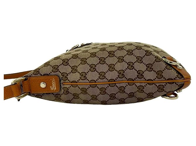 Borsa semi a tracolla in tela marrone e pelle Gucci - vista 5