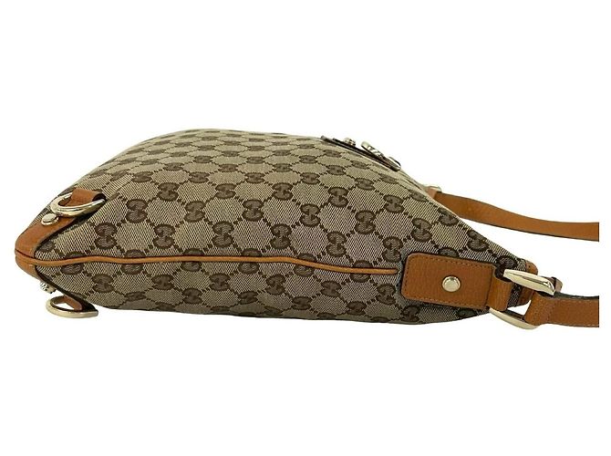 Borsa semi a tracolla in tela marrone e pelle Gucci - vista 6