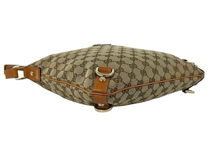 Borsa semi a tracolla in tela marrone e pelle Gucci - vista 7