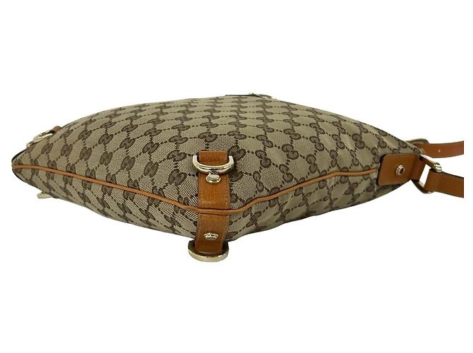 Borsa semi a tracolla in tela marrone e pelle Gucci - vista 8