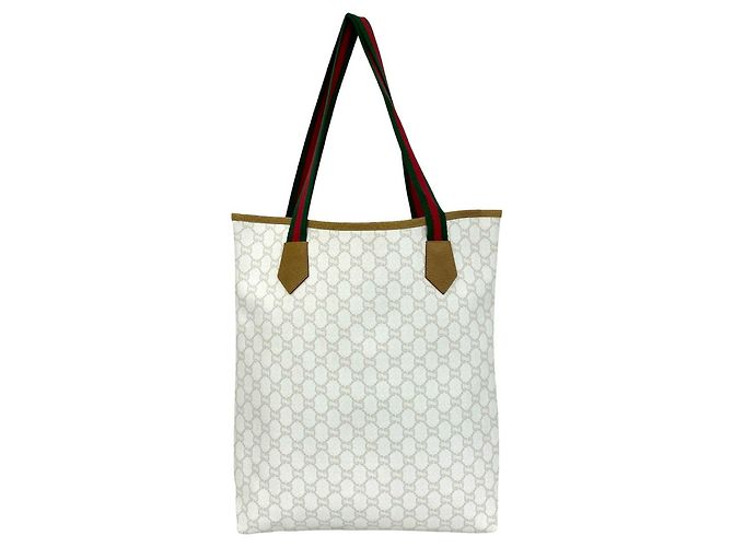 Gucci Vintage Sherry Line Ledertote Bag Weiß Rot Beige Grün - Ansicht 3