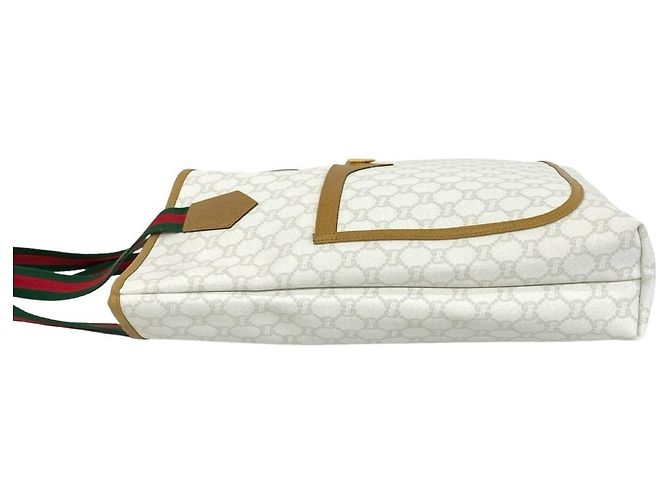 Gucci Vintage Sherry Line Ledertote Bag Weiß Rot Beige Grün - Ansicht 5