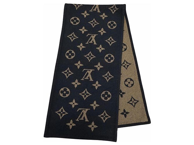 Louis Vuitton Cashmere Wool Monogram Blanket Brown Black - view 2