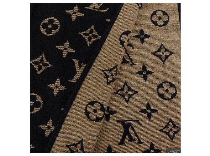 Louis Vuitton Cashmere Wool Monogram Blanket Brown Black - view 3
