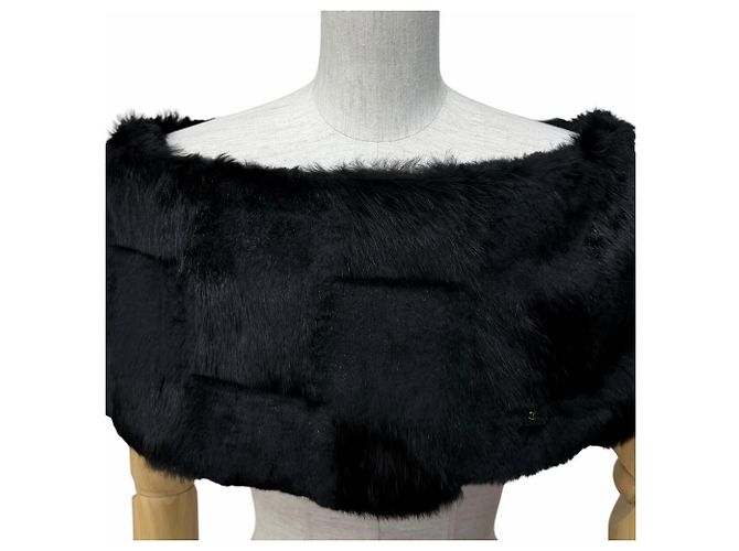 Sciarpa con stola in pelliccia di coniglio nero Chanel - vista 6