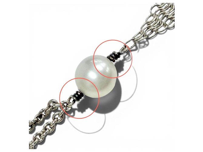Tiffany & Co. Silber 925 Süßwasserperlen-Mesh-Quasten-Anhängerhalskette - Ansicht 9