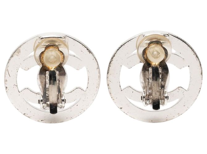 Orecchini a clip rotondi Chanel Silver CC in ottone con chiusura a vite Argento - vista 2