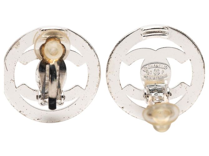Orecchini a clip rotondi Chanel Silver CC in ottone con chiusura a vite Argento - vista 3