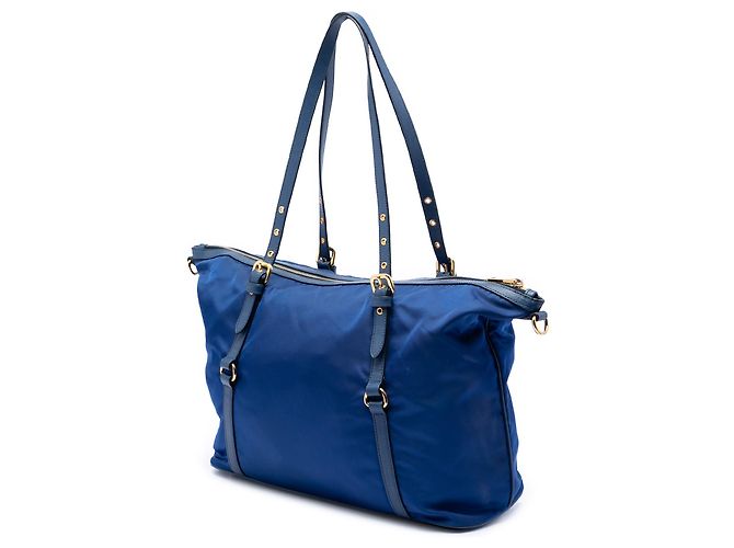 Borsa Prada Blue Saffiano Trimmed Tessuto - vista 2