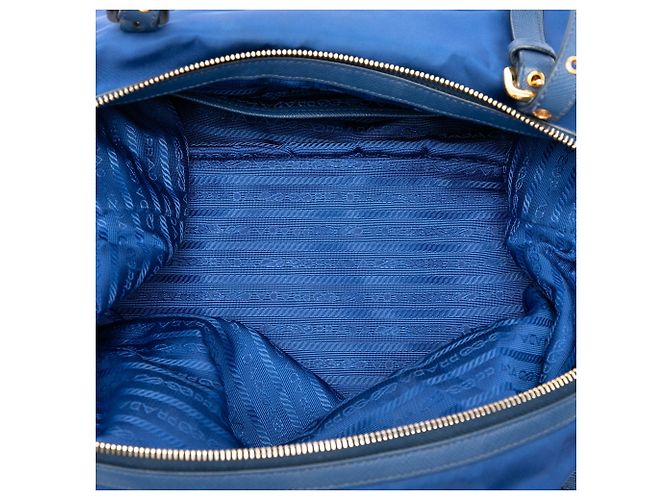 Borsa Prada Blue Saffiano Trimmed Tessuto - vista 4