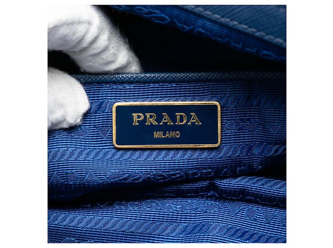Borsa Prada Blue Saffiano Trimmed Tessuto - vista 5