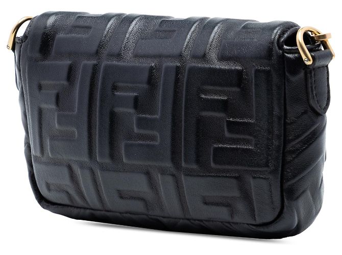Borsa a tracolla Fendi Black Mini Zucca in pelle goffrata Baguette Nero - vista 2