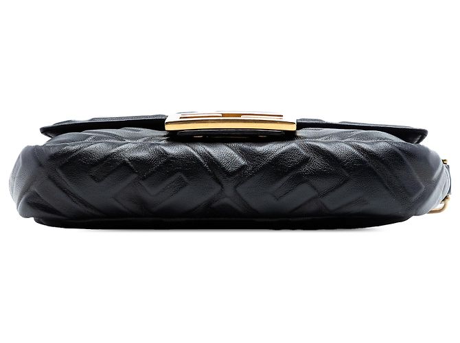 Borsa a tracolla Fendi Black Mini Zucca in pelle goffrata Baguette Nero - vista 3