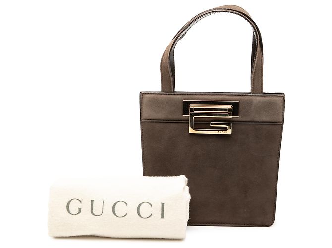 Borsa Gucci in scamosciato marrone con G quadrato Marrone scuro - vista 8