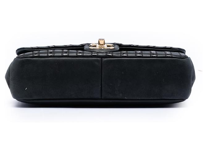 Chanel Black Chevron Python Embossed Calfskin and Suede Single Flap Nero - vista 3