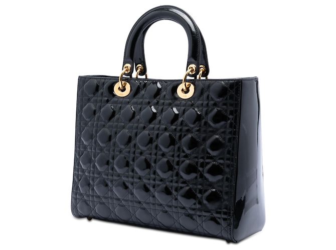 Lady Dior Cannage in vernice nero, Large - vista 2