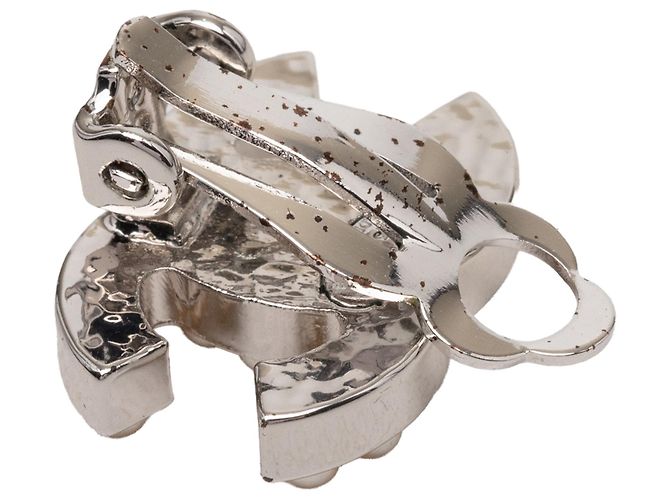 Chanel Silver CC Brass Faux Pearl Clip On Earrings Silvery - view 4