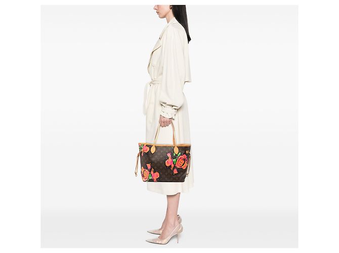Louis Vuitton Marrone Monogram Roses Neverfull MM - vista 7