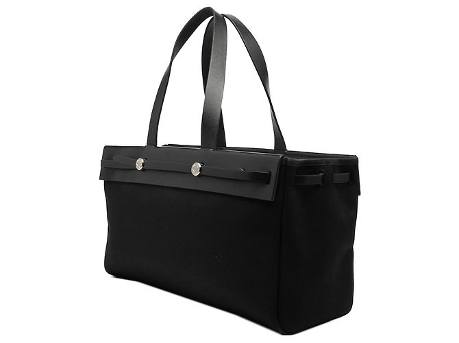 Hermès Black Toile and Vache Hunter Herbag Cabas MM Nero - vista 2