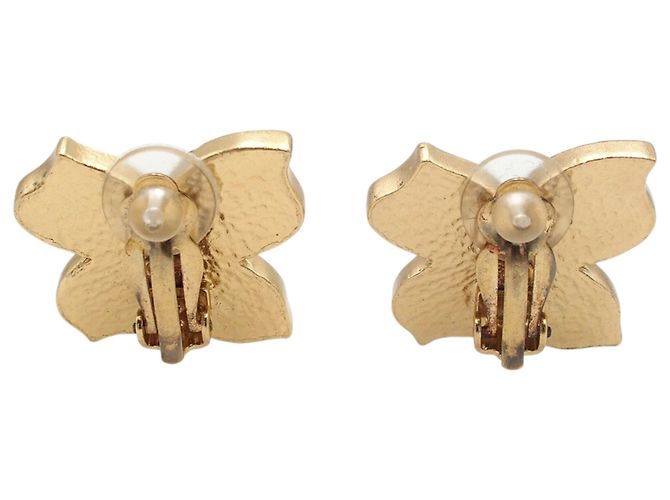 Orecchini a clip Chanel Gold CC placcati oro e smalto fiore D'oro - vista 2