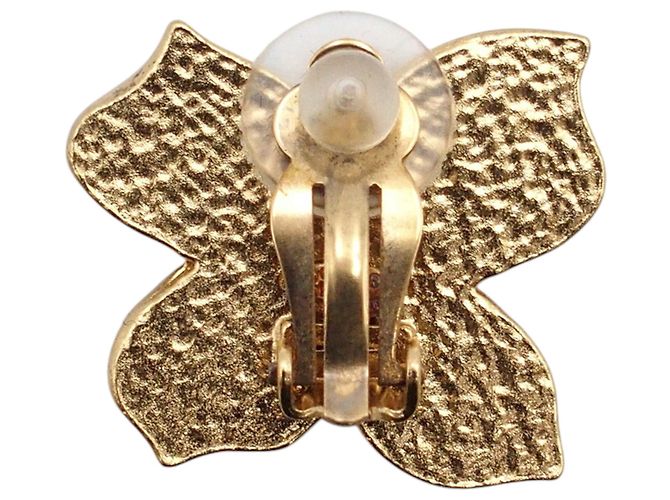 Orecchini a clip Chanel Gold CC placcati oro e smalto fiore D'oro - vista 4