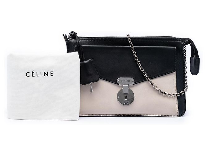 Céline Borsa a tracolla bustina con zip in pelle bicolore nera Celine Nero - vista 7