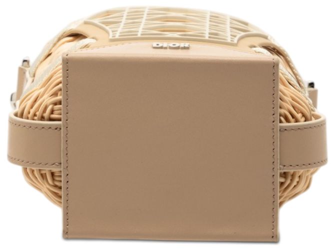 Borsa bucket cesta Sahara in rafia e pelle marrone Dior Beige - vista 3