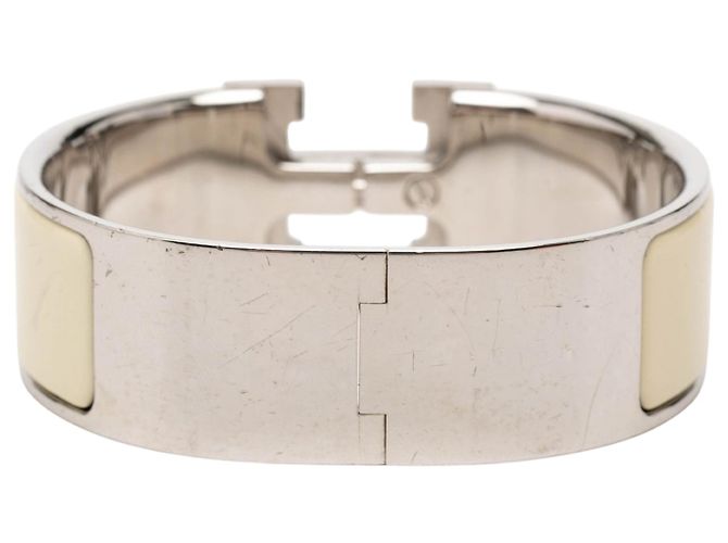 Bracciale Hermès Clic Clac H in smalto largo beige PM - vista 3