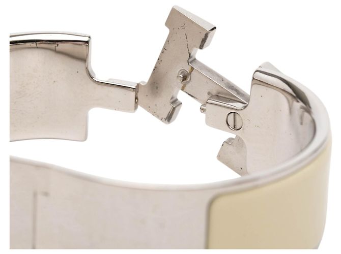 Bracciale Hermès Clic Clac H in smalto largo beige PM - vista 4