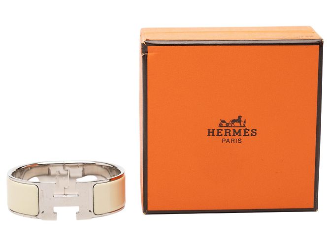 Bracciale Hermès Clic Clac H in smalto largo beige PM - vista 6
