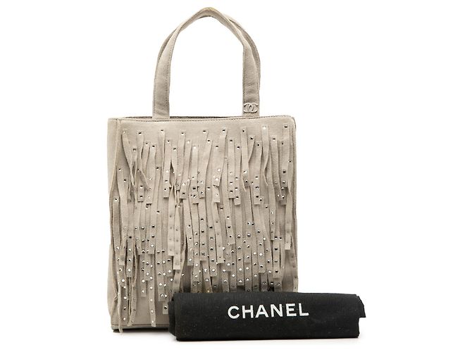 Tote Chanel Mini in scamosciato marrone con borchie e frange Beige - vista 8