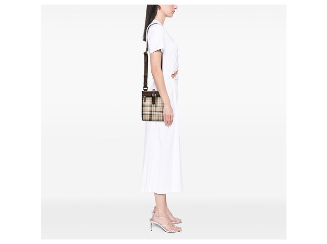 Borsa a tracolla in tela Burberry Beige House Check - vista 6