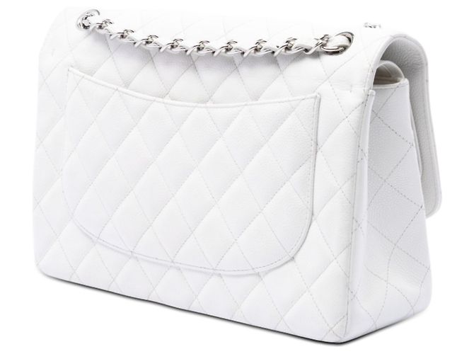 Chanel White Jumbo Classic Caviar Double Flap Bianco - vista 2